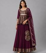 Purple Brocade Kurti Lehenga Set