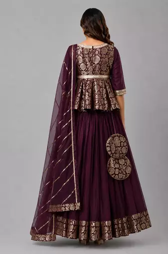 Purple Brocade Kurti Lehenga Set