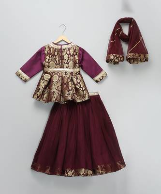 Purple Brocade Kurti Lehenga Set 4