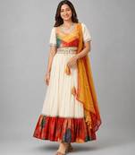 Off White Multicolor Printed Lehenga Set