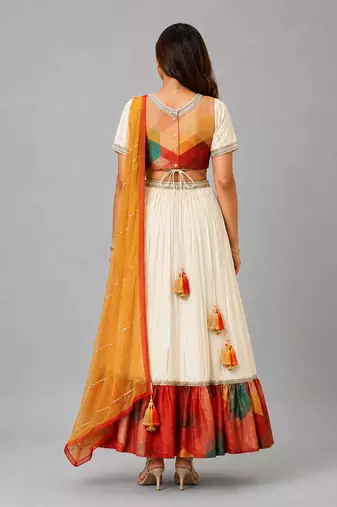 Off White Multicolor Printed Lehenga Set