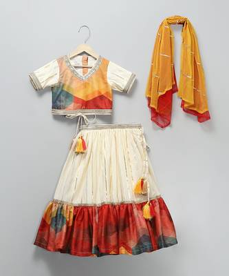 Off White Multicolor Printed Lehenga Set 3