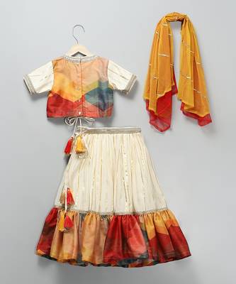 Off White Multicolor Printed Lehenga Set 4