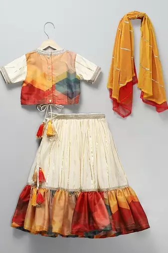 Off White Multicolor Printed Lehenga Set