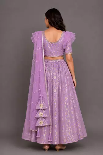 Lavendar Organza Frill Chanderi Lehenga Set