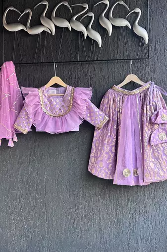 Lavendar Organza Frill Chanderi Lehenga Set