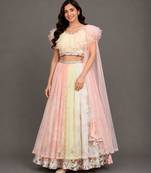 Multicolor Off White Organza Frill Printed Lehenga Set