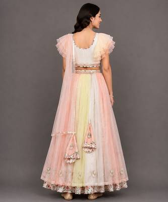 Multicolor Off White Organza Frill Printed Lehenga Set 2