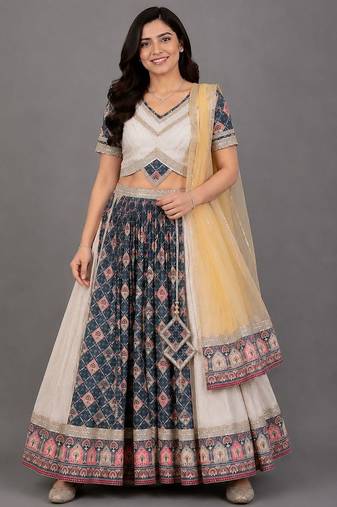 Off White Black Diamond Print Lehenga Set