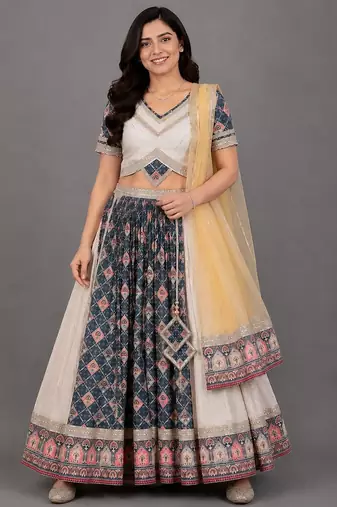 Off White Black Diamond Print Lehenga Set