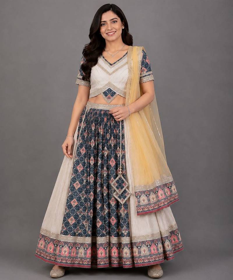 Off White Black Diamond Print Lehenga Set