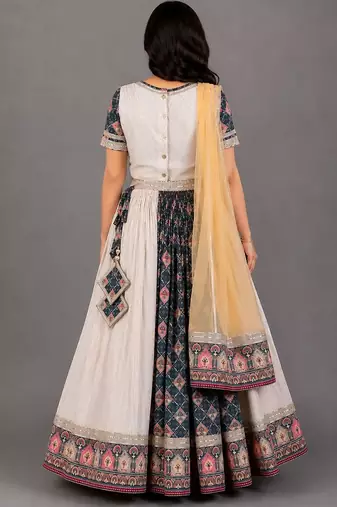 Off White Black Diamond Print Lehenga Set