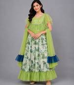 Green Organza Frill Printed Lehenga Set