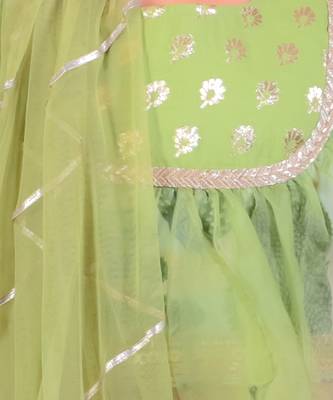 Green Organza Frill Printed Lehenga Set 3