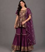 Purple Brocade Cotton Silk Sharara Set