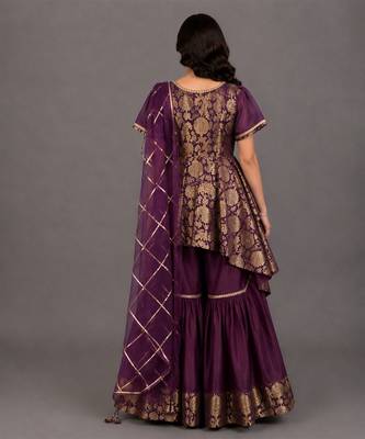 Purple Brocade Cotton Silk Sharara Set 2