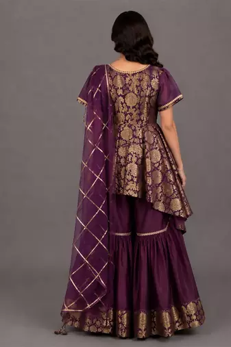 Purple Brocade Cotton Silk Sharara Set