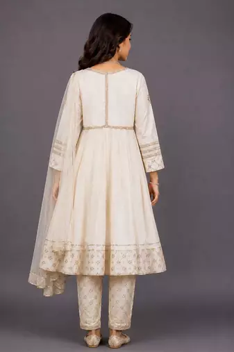 Off White Woven Velvet Silk Anarkali Set