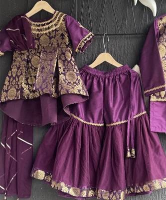 Purple Brocade Cotton Silk Sharara Set 3