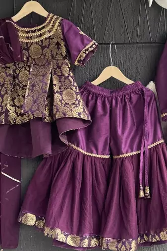 Purple Brocade Cotton Silk Sharara Set
