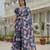 chinon blue designer digital printed mirror border saree