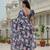 chinon blue designer digital printed mirror border saree