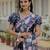 chinon blue designer digital printed mirror border saree