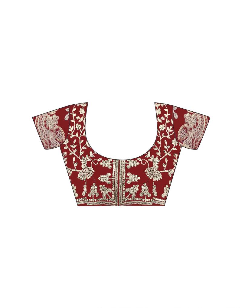 fendy satin maroon sequance thread codding embroidery work saree