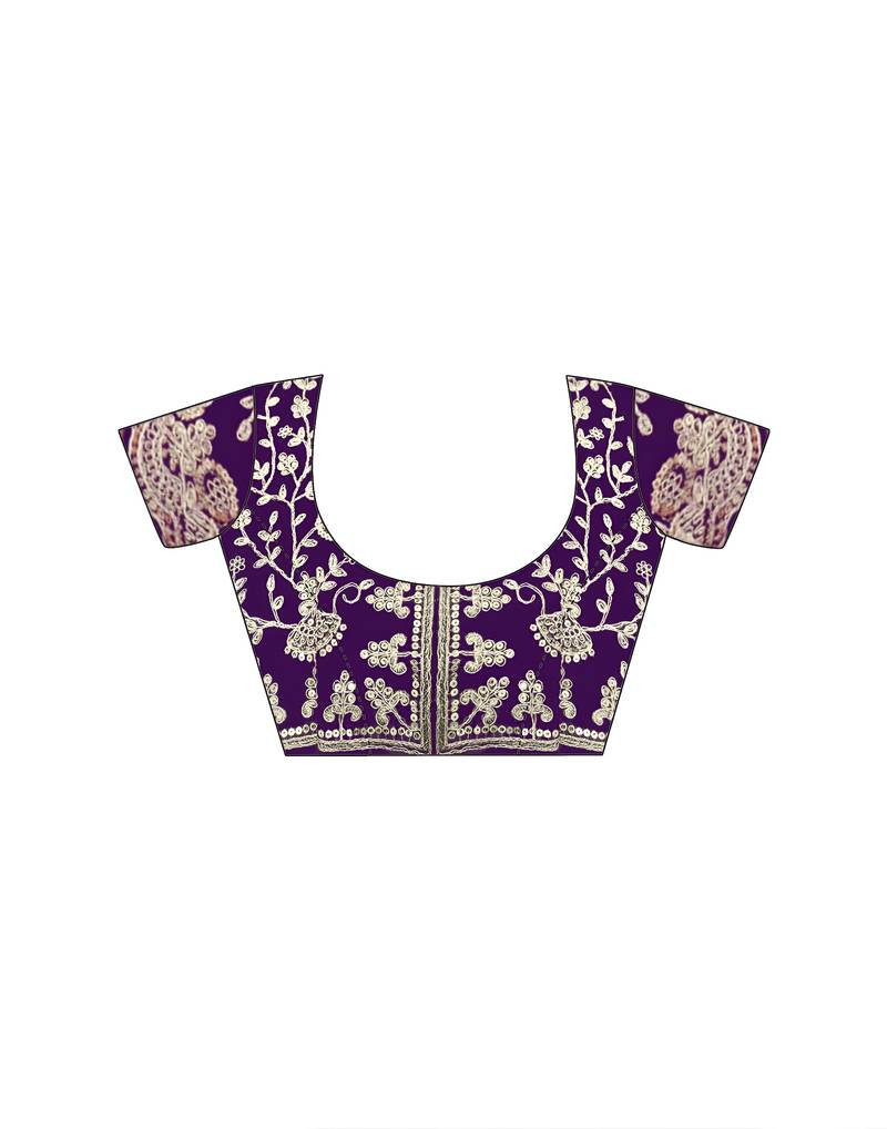 fendy satin purple sequance thread codding embroidery work saree