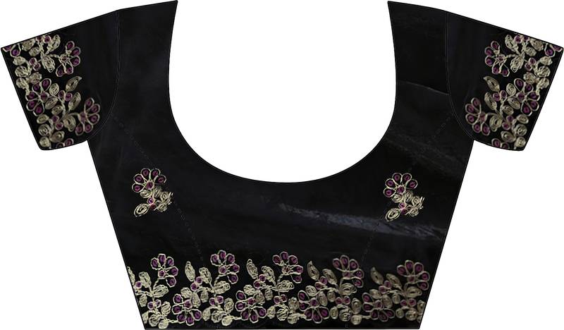 fendy satin black sequance thread codding embroidery work saree