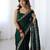 fendy satin green sequance thread codding embroidery work saree