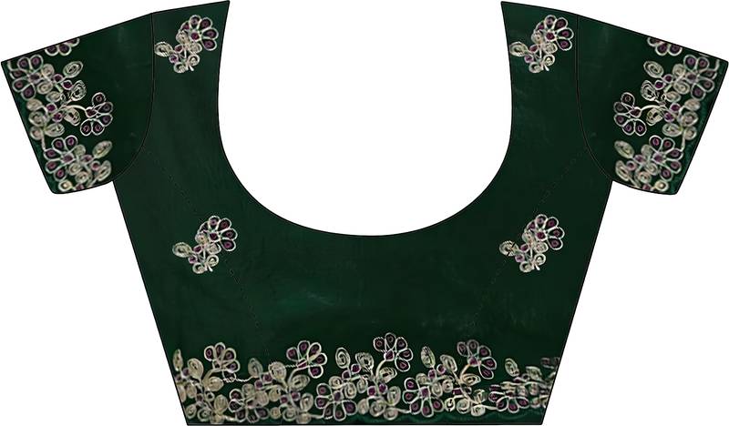 fendy satin green sequance thread codding embroidery work saree