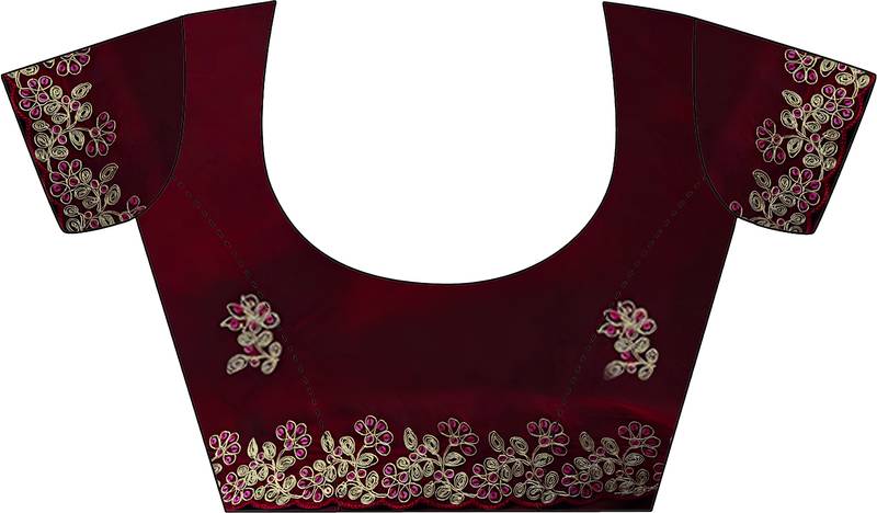 fendy satin maroon sequance thread codding embroidery work saree