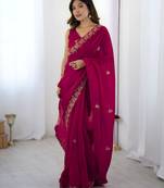 fendy satin pink sequance thread codding embroidery work saree