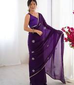 fendy purple designer beads moti val sequance work saree