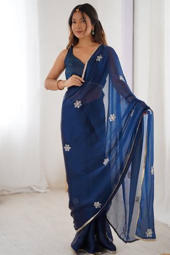 fendy petrol designer beads moti val sequance work saree