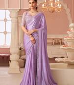 lightpink designer silk blend embroidery sequence work saree with unstitched blouse piece 