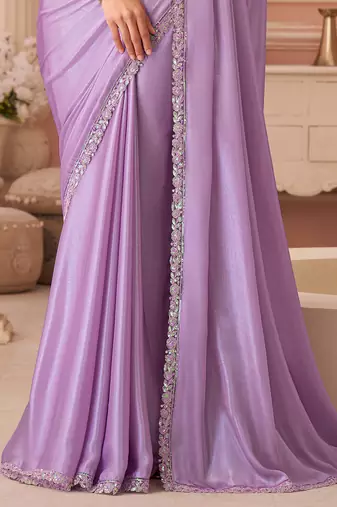 lightpink designer silk blend embroidery sequence work saree with unstitched blouse piece 