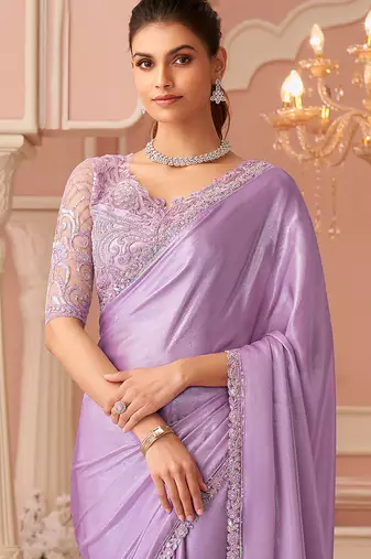 lightpink designer silk blend embroidery sequence work saree with unstitched blouse piece 