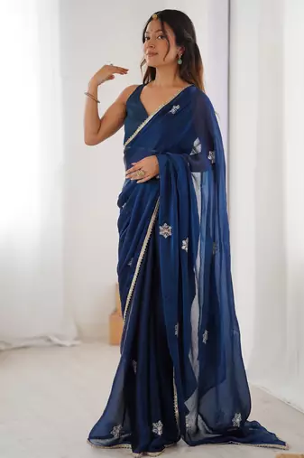 fendy petrol designer beads moti val sequance work saree