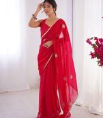 fendy red designer beads moti val sequance work saree