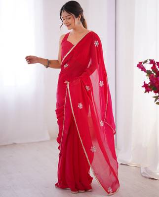 fendy red designer beads moti val sequance work saree 4