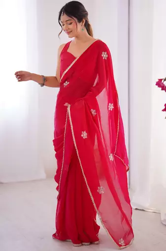 fendy red designer beads moti val sequance work saree