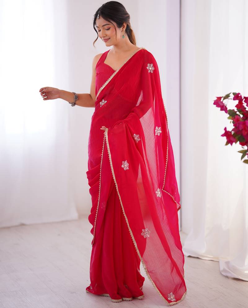 fendy red designer beads moti val sequance work saree