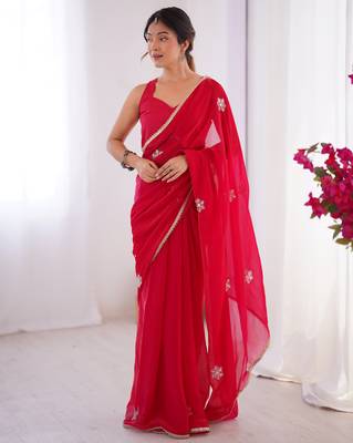 fendy red designer beads moti val sequance work saree 5