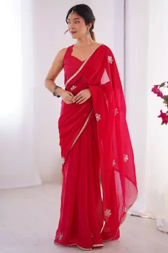 fendy red designer beads moti val sequance work saree