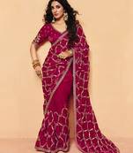 Pink satin sequence embroidery work saree with unstitched blouse piece