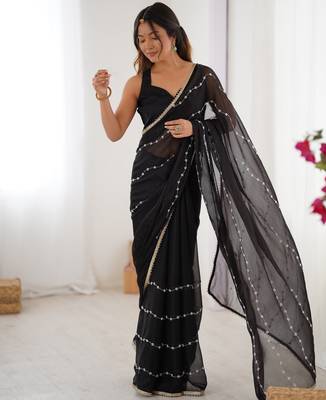 sitara chiffon black designer beads moti val sequance work saree 1