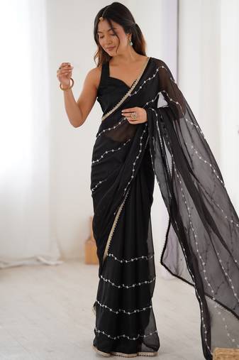 sitara chiffon black designer beads moti val sequance work saree