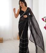 sitara chiffon black designer beads moti val sequance work saree